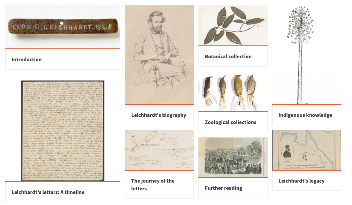 Screenshot of the virtual exhibition on "Ludwig Leichhardt"